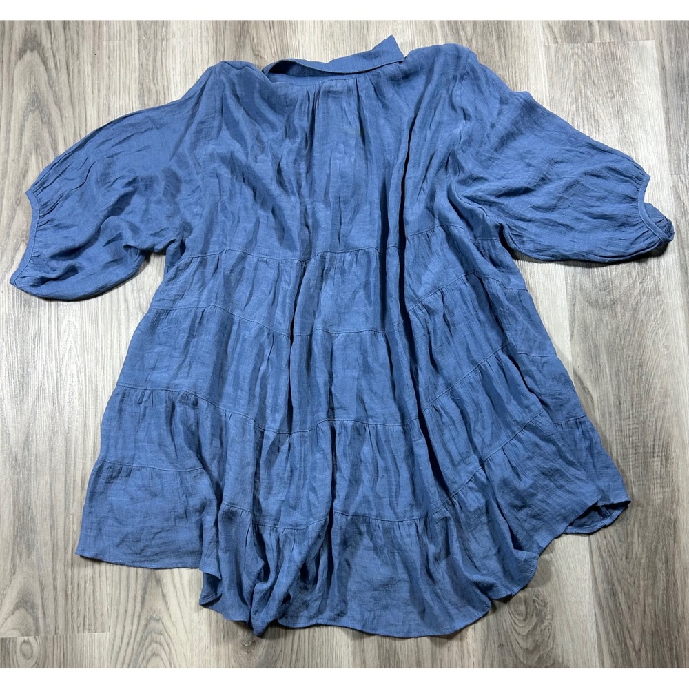 Umgee Blue Crinkle Tiered Button Down Tunic Top Womens 2XL Plus Boho hippie - Picture 6 of 6